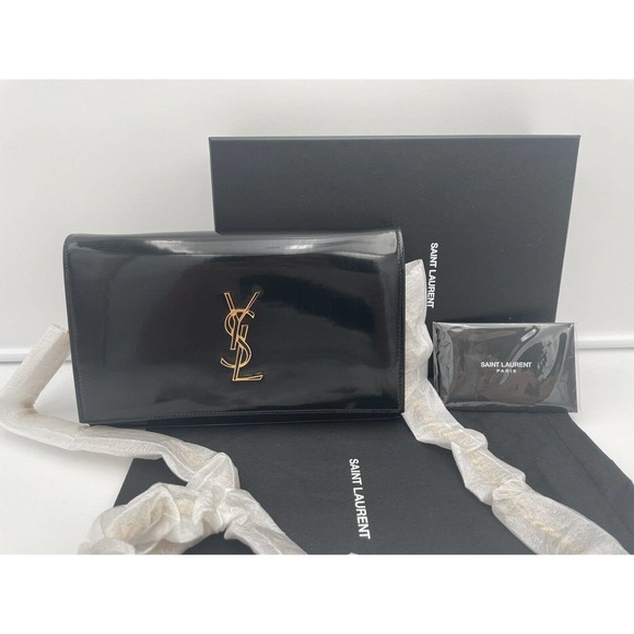 NEW SAINT LAURENT PATENT LEATHER GOLD CHAIN WALLET BAG PURSE BOX! - Picture 4 of 16